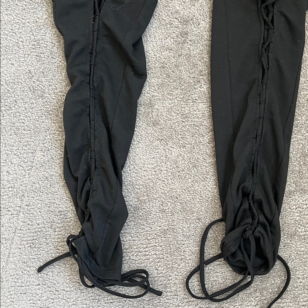 Black Ruched Drawstring Pants - Picture 3 of 4